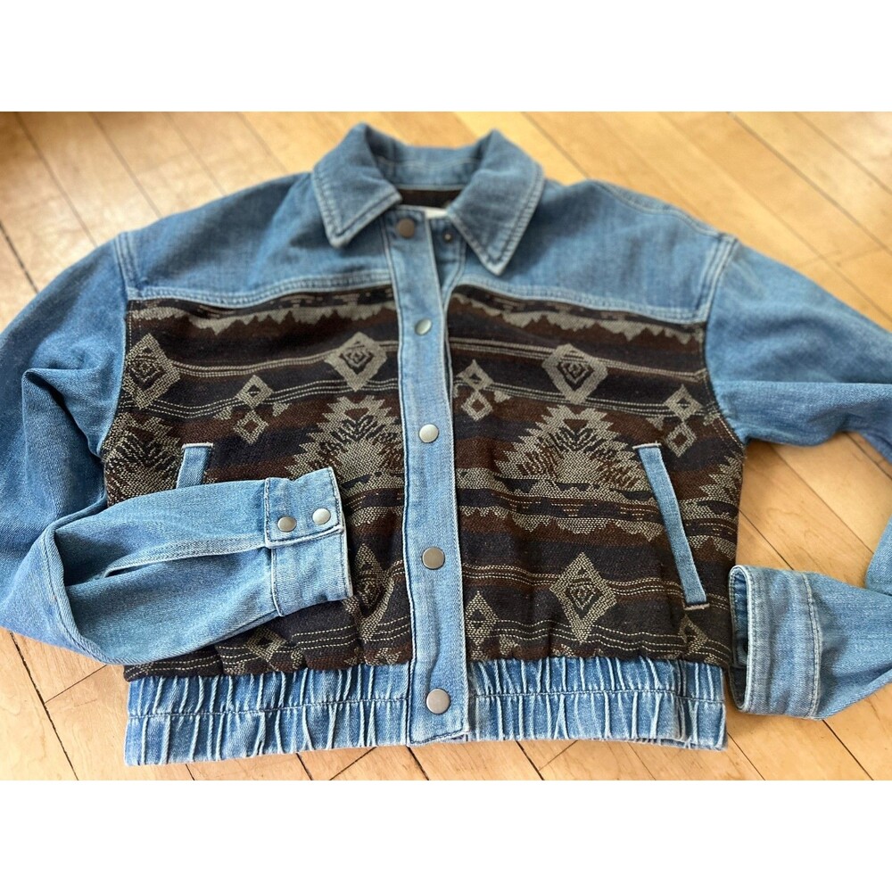 Cleo & Wolf Aztec Wool & Denim Bomber Jacket Snaps Women's XS